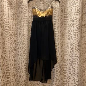 NWT black high-low gold sequin dress